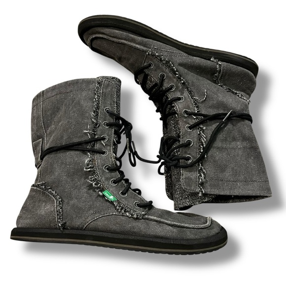 Sanuk Stevie Side Walk Ankle boots Combat Canvas Laceup Grunge Minimalist size 6 - Picture 3 of 11